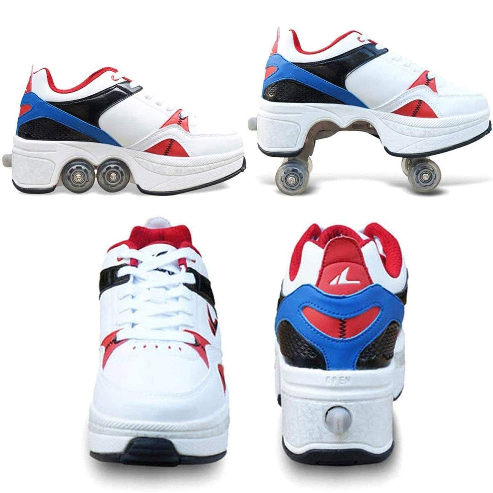 Pattini a rotelle per uomo/donna,Pattini a rotelle deformati,resistenti all'usura, pattini in linea,Pattini a rotelle invisibili,Multi-Colore,Bianco blu,34