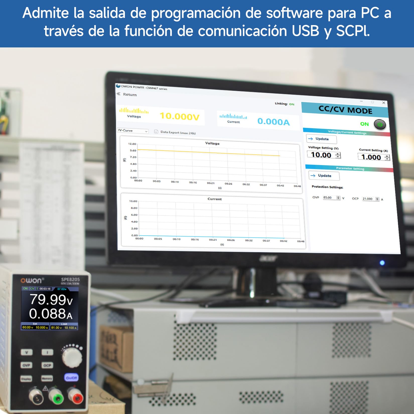 OWON SPE8205 500W Fuente de alimentación DC programable con USB SCPI, 80V/20A, Alta precisión y bajo Ruido, con edición de Formas de Onda para Uso Industrial y de Laboratorio
