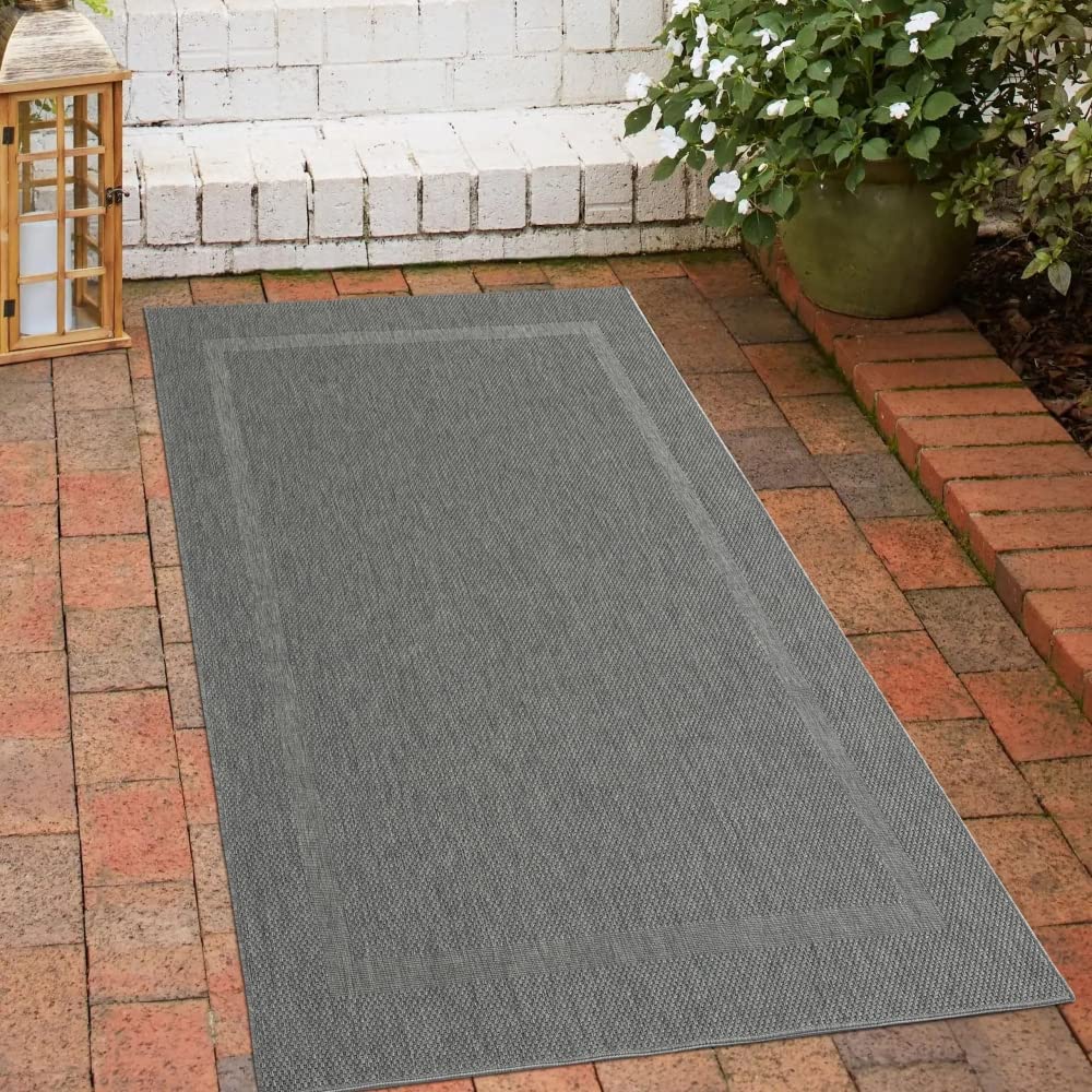 CARPETIA Tapis Sisal Classique avec Bordure discrète | Intérieur & extérieur | Anthracite Taille 80x150 cm, Taille 80 x 150 cm