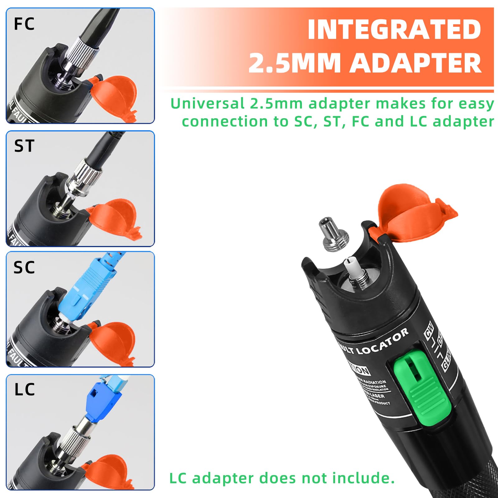 Localizador visual de fallas de 30 mW, pluma probadora de cable de fibra óptica FTTH, compatible con interfaz de 2,5 mm (SC/FC/ST), Herramienta VFL