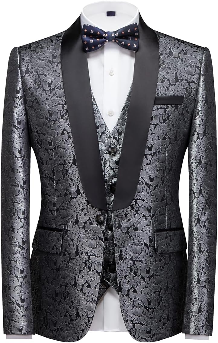 Men's Suits 3 Piece Regular Fit Skinny Paisley Jacquard Tuxedo Suit for Wedding Casual Business Dinner Party Tuxedo Suit Set 3 7185JEz9eXL. AC SL1200