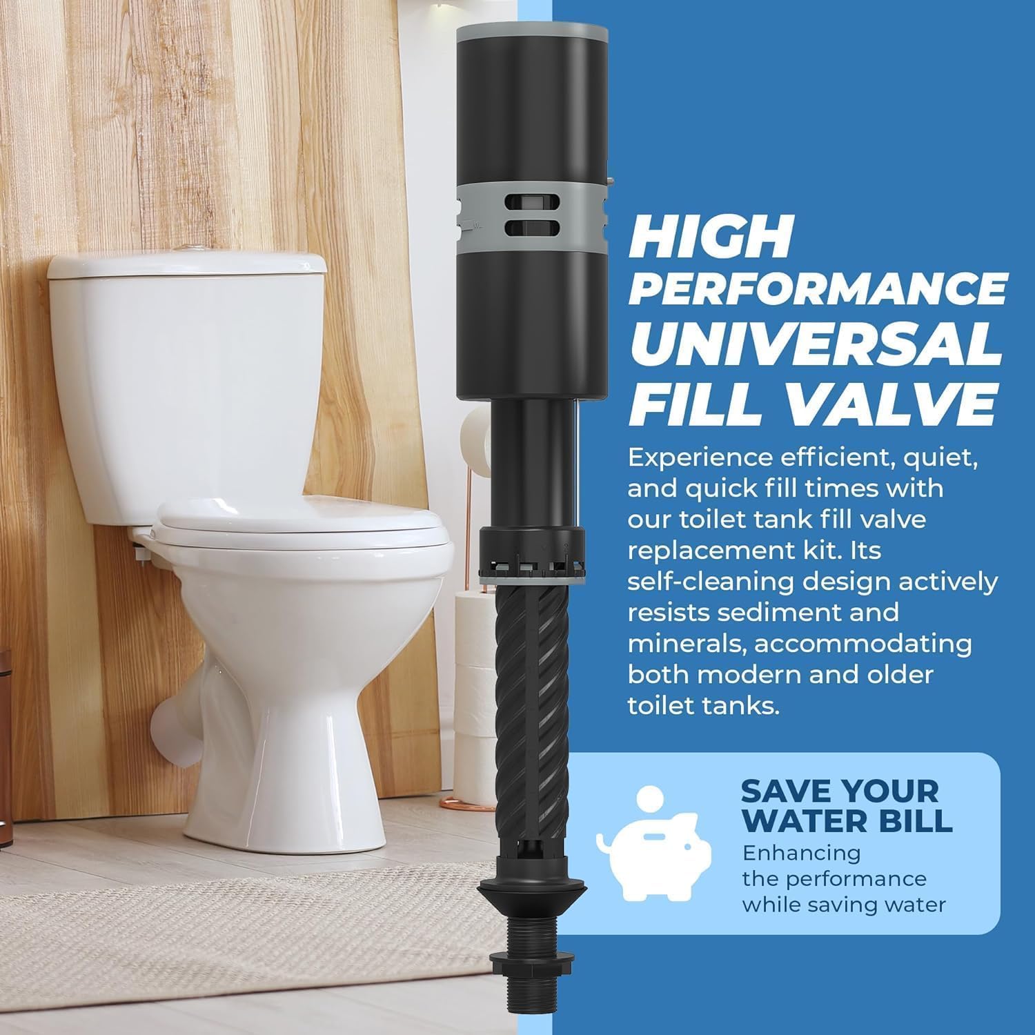 Toilet Fill Valve Replacement, Adjustable 8.7" to 12.2" Toilet Tank Fill Valve, Easy Install, Fix Running Toilet, Quiet Refill, Fits Most Standard Toilets (2 Pack (Best Value))