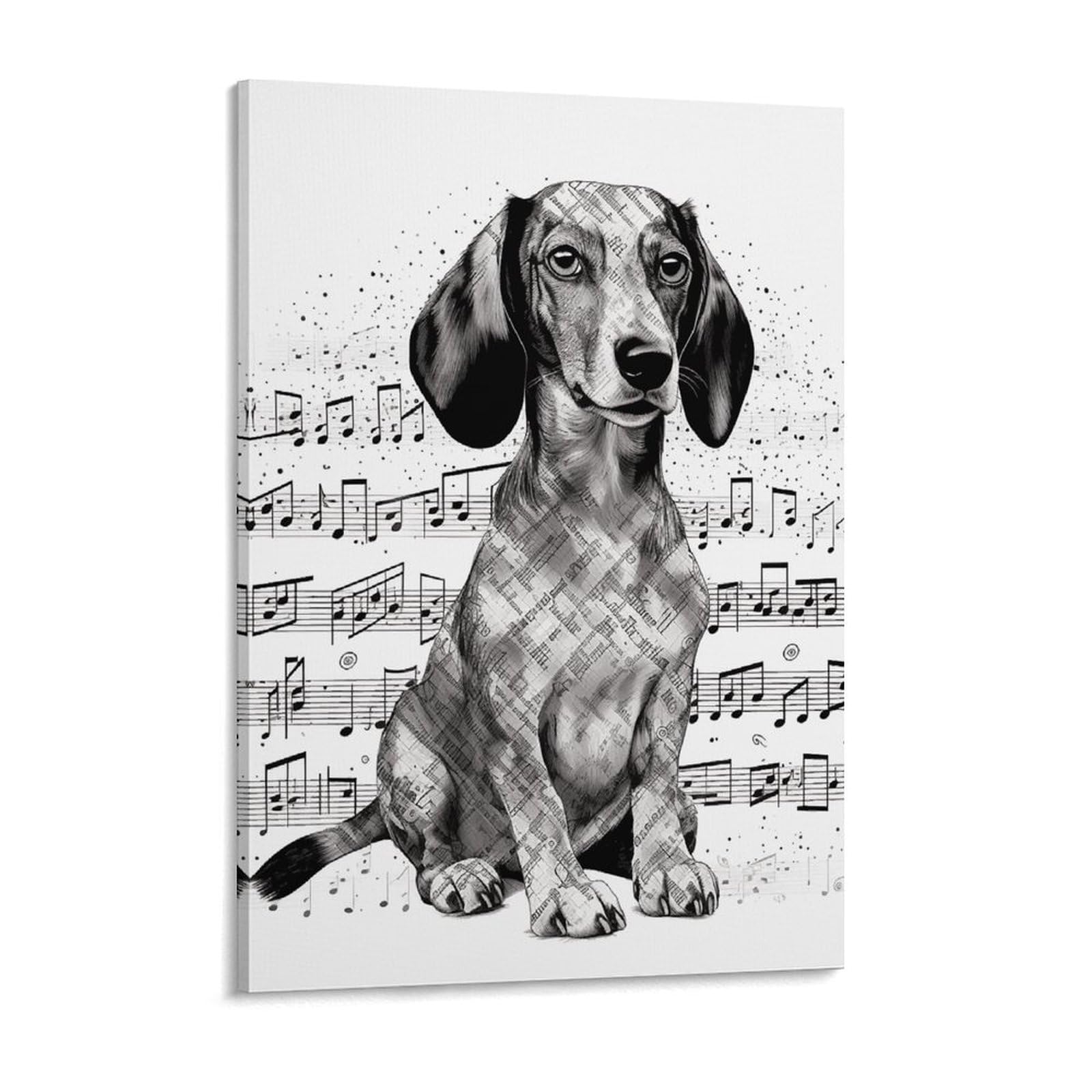 Dachshund Music Notes Canvas Wall Art for Bedroom 18x24inch Canvas Prints Artwork for Walls Modern Picture Artwork Painting for Living Room Aesthetic Wall Paintings for Bathroom Kitchen Offic