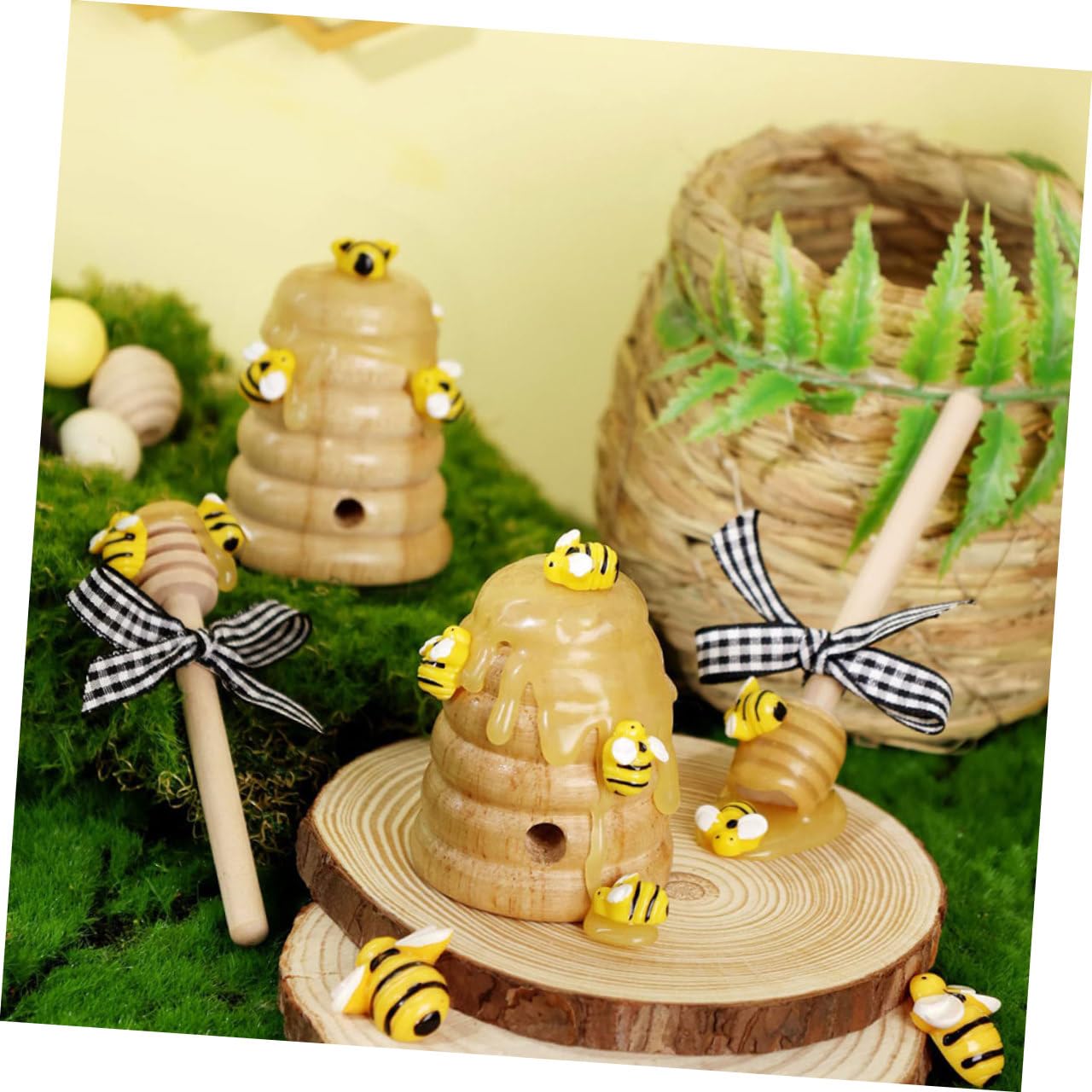 BESPORTBLE 4 Stück Bienenstock Dekorationsset mit Honiglöffel Natürliche Braune Farbe als Dekoration für Bienenfest und Gemütliche Wohnatmosphäre