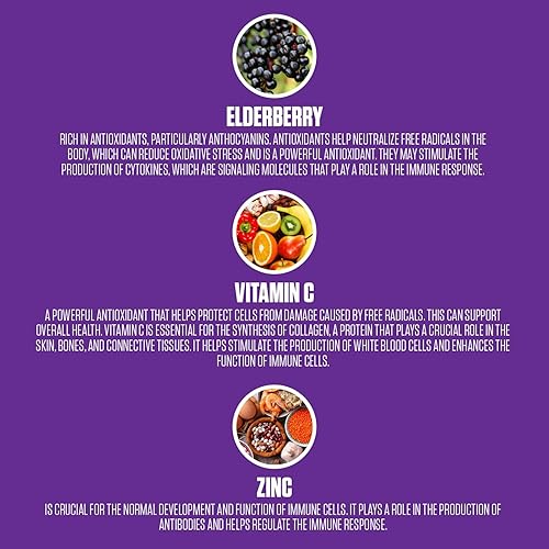 Miniatura 3 de Gomitas de saúco  Suplemento #1 de gomitas de saúco con vitamina C y zinc para mejorar la salud inmunológica, la salud del corazón con potentes