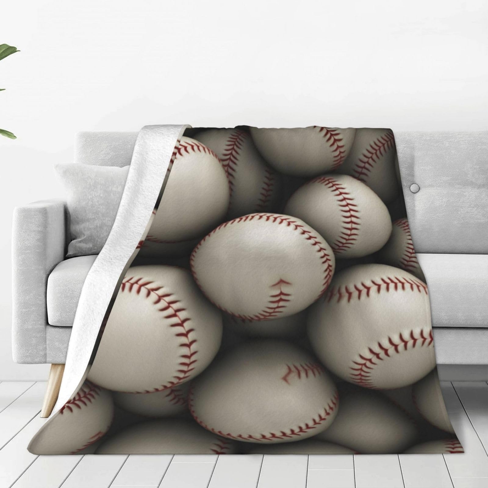 Baseball Throw Blanket for Couch, Plush Fuzzy Soft Flannel Blankets and Throws for Sofa, 60"x50" Bed Blankets for Travel Camping Chair, All Season Warm Fleece Blanket