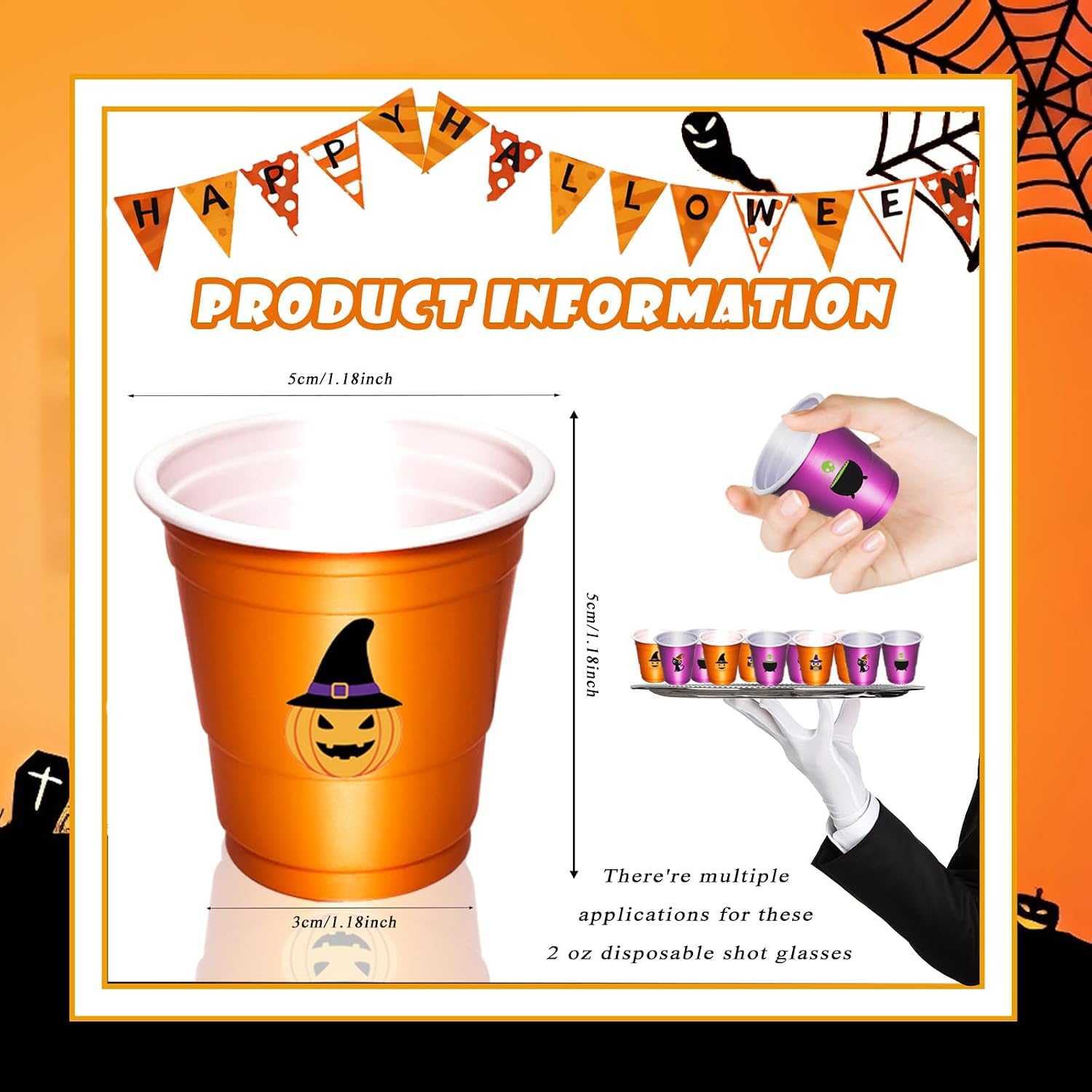 100 Pcs 2 oz Halloween Plastic Shot Cups Halloween Mini Disposable Shot Glasses Small Plastic Shot Glasses Bulk for Party Decorations Supplies