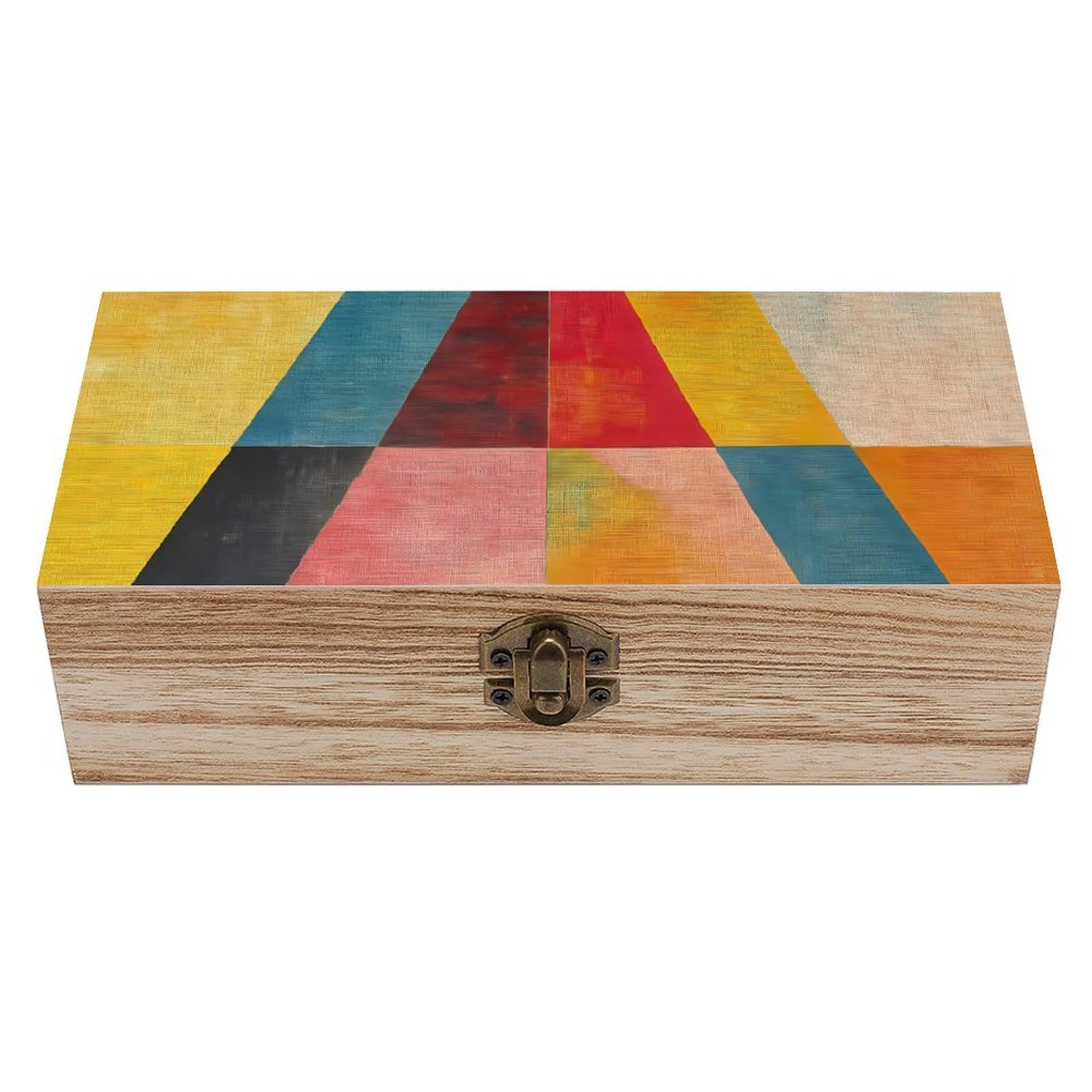 HLBSDM Retro Colorful Geometric Triangle Retro Wooden Storage Box Jewelry Art Gift Boxs Decorative Keepsake Boxes