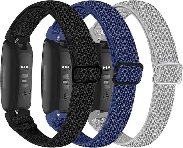 Nigaee 3 Pack Elastic Nylon Straps Compatible with Fitbit Inspire 3/Inspire 2/Inspire/Inspire HR Strap, Stretchy Adjustable Fabric Breathable Replacement Straps for Women Men