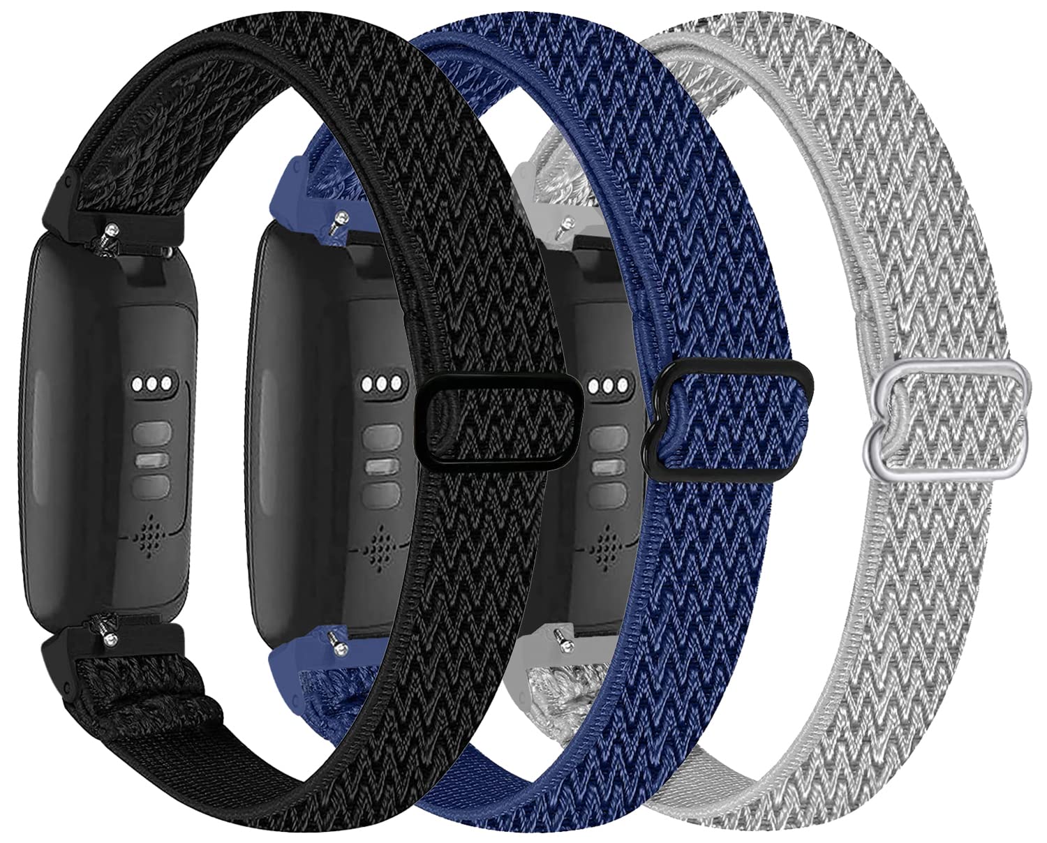 3 Pack Elastic Nylon Straps Compatible with Fitbit Inspire 3/Inspire 2/Inspire/Inspire HR Strap, Nigaee Stretchy Adjustable Fabric Breathable Replacement Straps for Women Men — image 1
