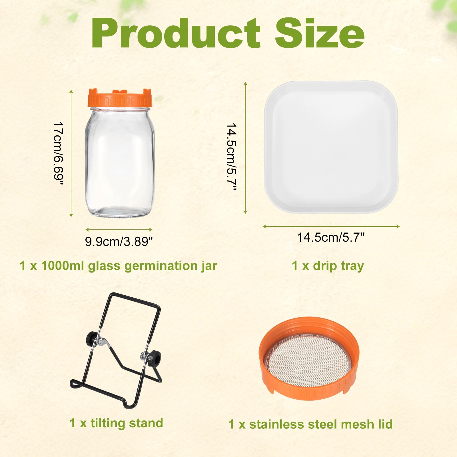 QUARKZMAN 1000ml Bocal Germoir Orange 1 Ensemble pour Germination Plantes