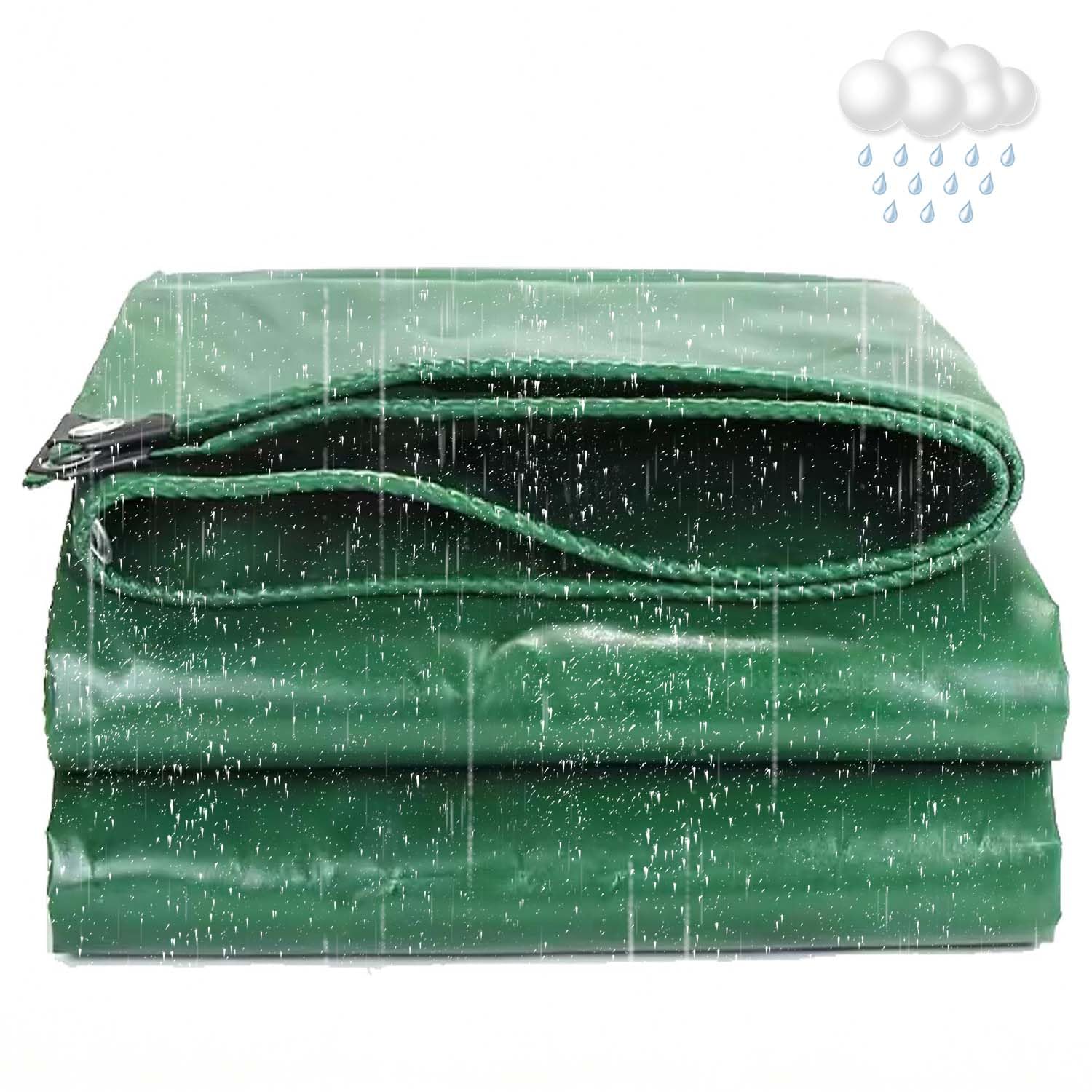 Ffsaacol Green Camping Tarpaulin, Pvc Tarps Heavy Duty Waterproof, Tarps Outdoor One Hole Per Meter, Tear & Uv Resistant, For Covering Courtyards, Cars, Camping, Gardens 7X5ft/2.1X1.5m