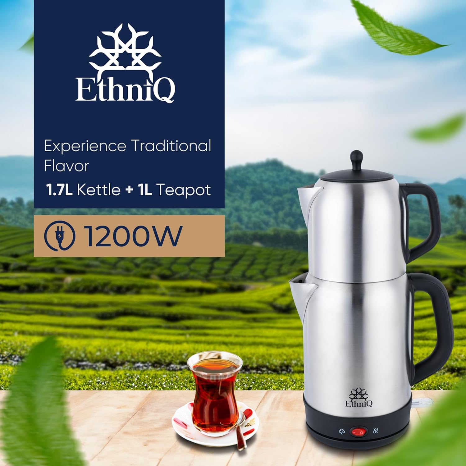 EthniQ Stainless Steel Electric Turkish Tea Maker with Infuser