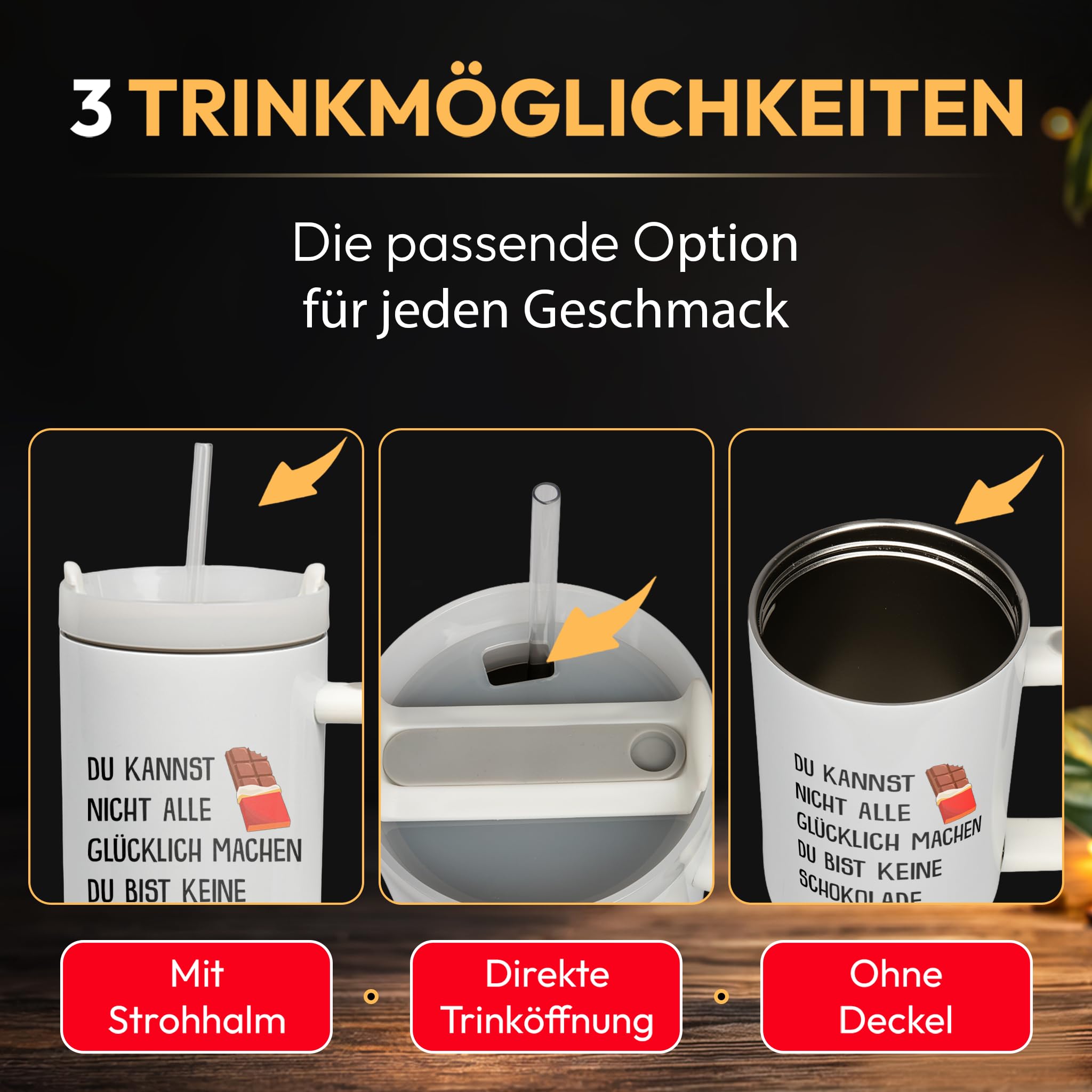 XXL Thermobecher für Frauen, Männer & Kollegen – Lustiges Geschenk zum Geburtstag & Abschied – Edelstahl Trinkflasche, Weiß mit Schokolade Spruch (WIEDERVERWENDBAR)