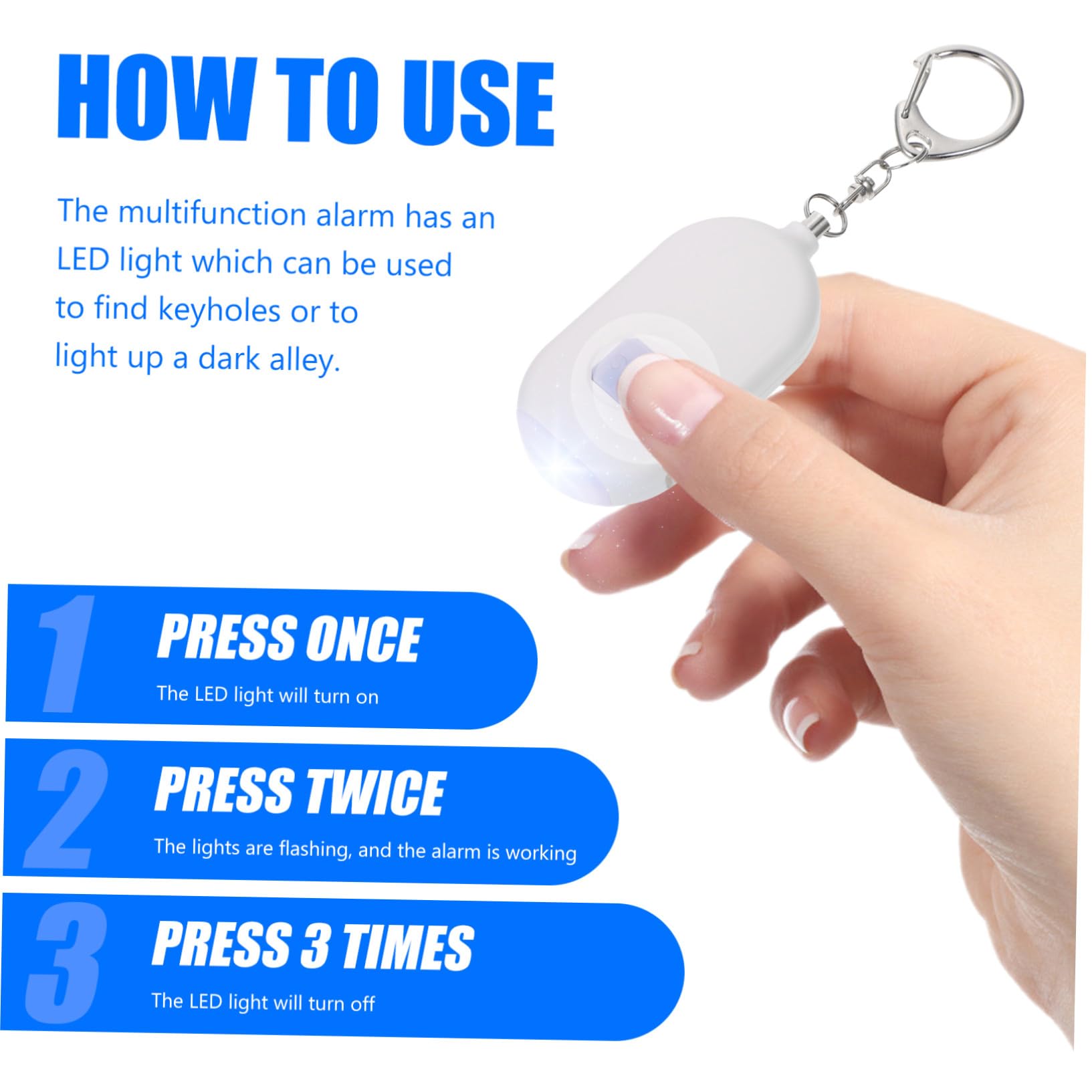 Mikikit 3pezzi Led Flashlight with Emergency Alarm for Personal Mini Self- Keychain for Women and Workers Packaging