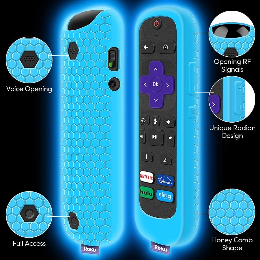 Special 3 Pack Case for Roku Voice Remote Pro,Cover Roku Ultra 2020/2019/2018 Remote Control Silicone Protective Controller Back Sleeve Holder Replacement Skin New Protector-Glow Blue,Glow Green,Rainbow
