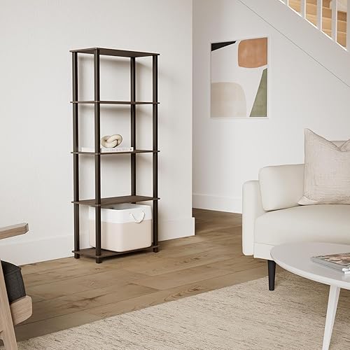 Vista 480 de Furinno Turn-N-Tube - Estantería multiuso de 5 niveles, estantería para exhibición, almacenamiento o libros, con tubos redondos, color cereza claro