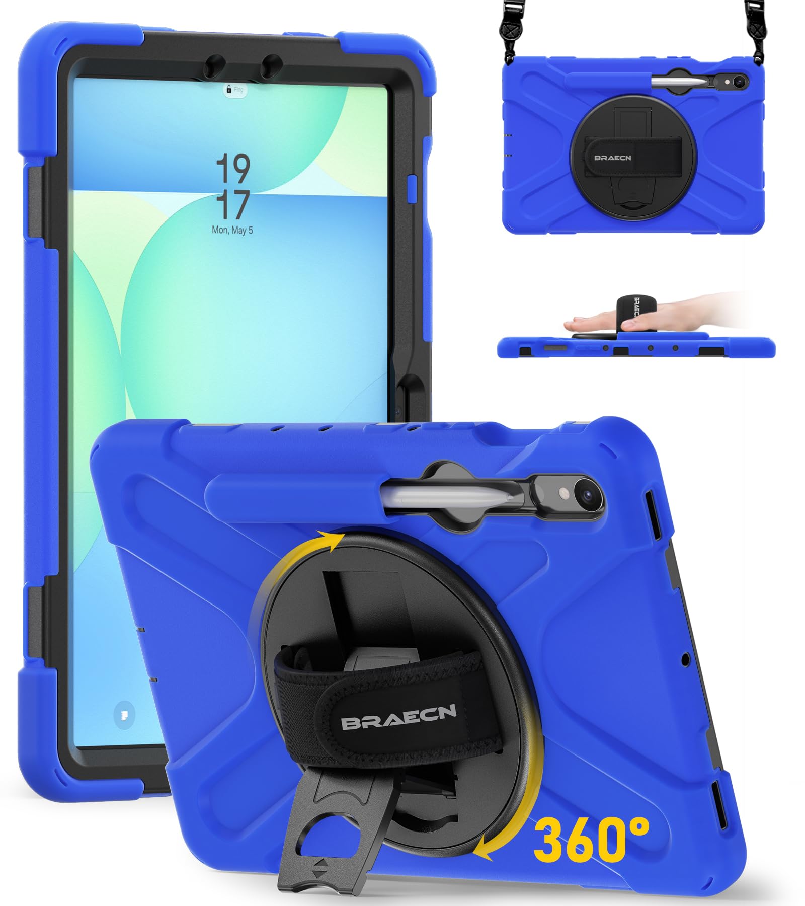BRAECN Case for Samsung Galaxy Tab S10 Lite/S10 FE/S9 FE 5G 10.9"& S9/S8/S7 11",Heavy Duty Shockproof Silicone Cover with 360 Rotating Stand &Hand