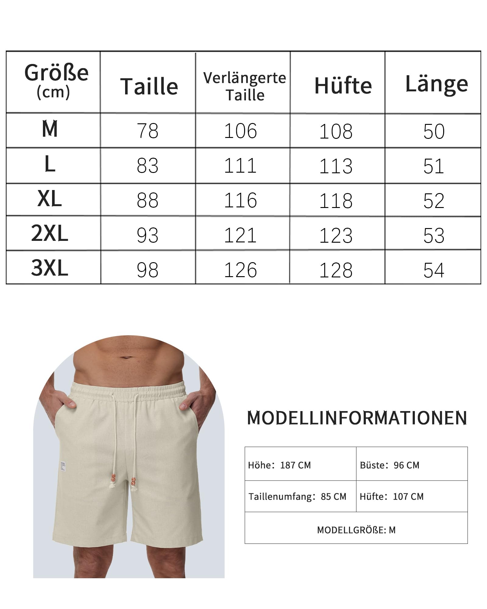 LVCBL Męskie szorty lniane, lekkie, przewiewne szorty letnie, jednokolorowe, luźny krój, krótkie spodnie rekreacyjne M-3XL