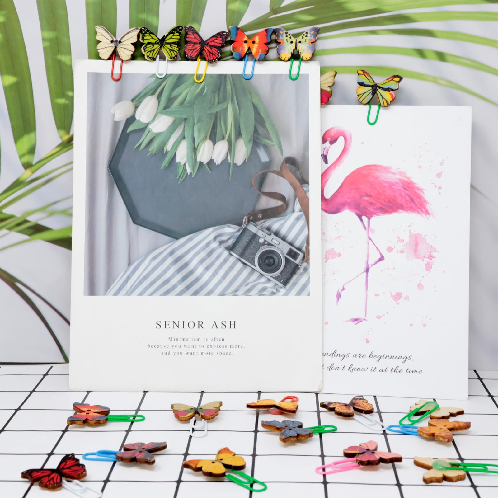 54 PCS Cute Butterfly Paper Clip,Cute Binder Clips,Wood File...