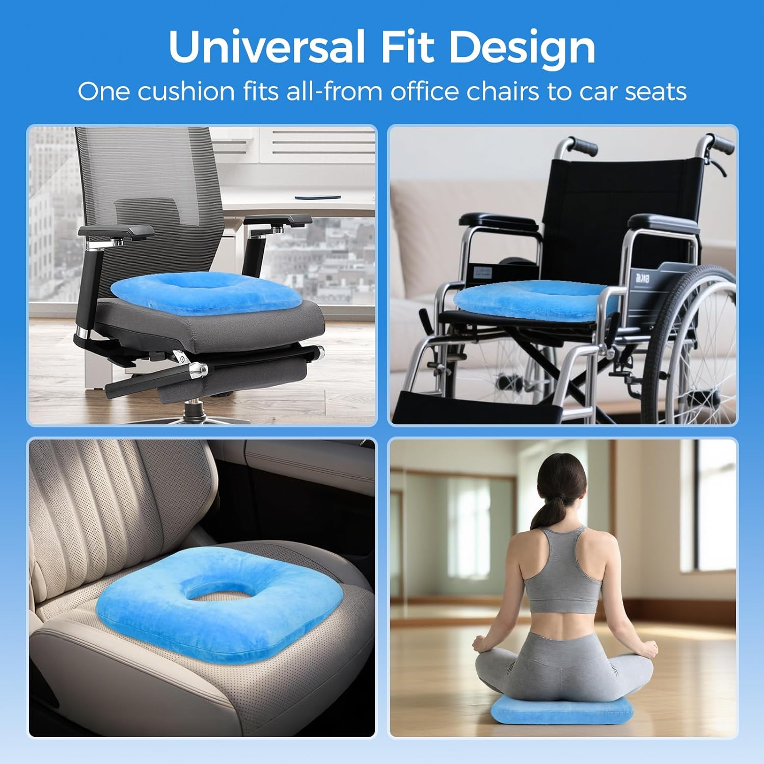 Donut Pillow for Tailbone Pain Relief - Tailbone Pain Relief Cushion for Office Chair, Wheelchair & Travel - Post-Surgery, Pregnancy & Bed Sore Prevention, Breathable Anti-Decubitus Seat Pad（Blue）