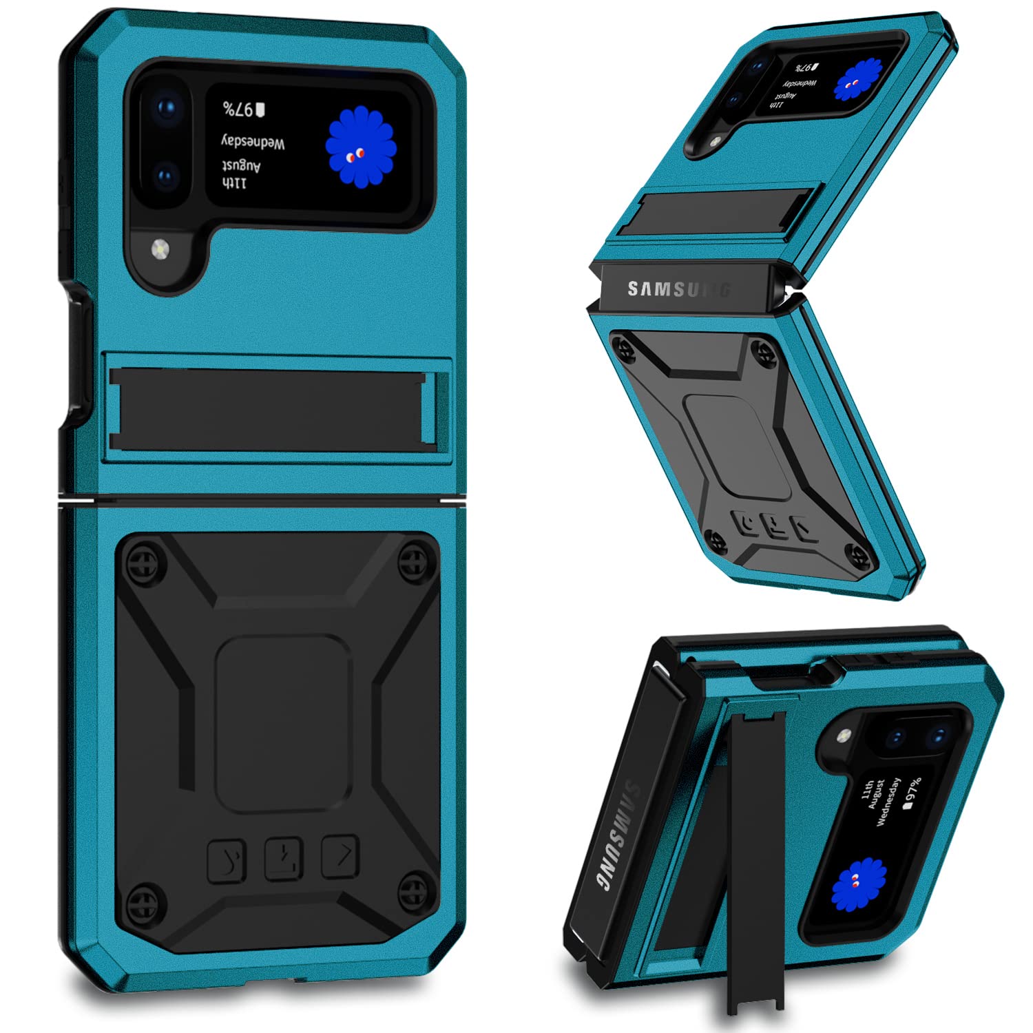 Compatible with Samsung Galaxy Z Flip 4 Metal Case Aluminum Military Grade Full Body Protection Heavy Duty Shockproof Dropproof Case for Galaxy Z Flip 4 (Blue)