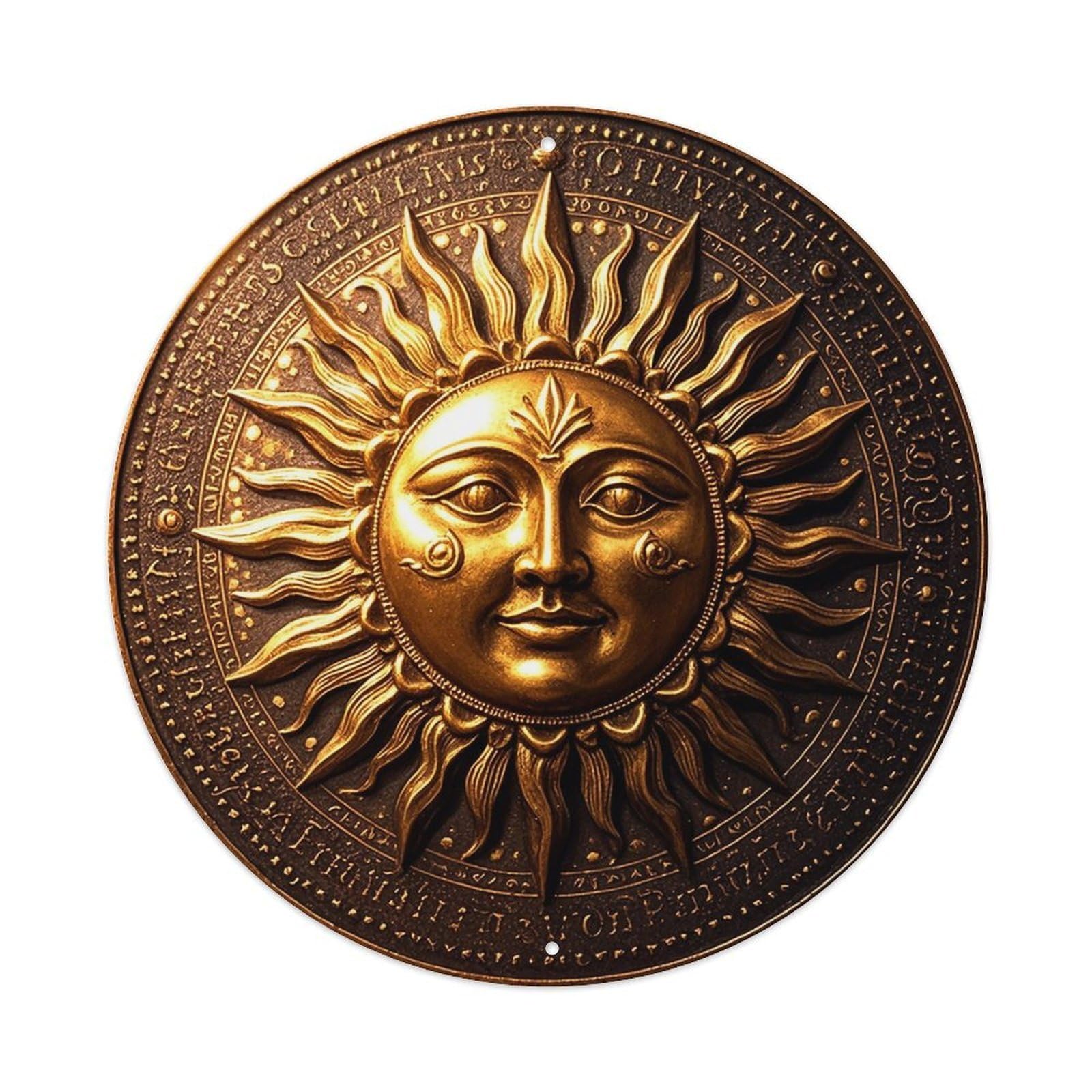 Golden Sun Face Medallion Design Vintage Metal Tin Sign Retro Wall Decor for Home Bar Garage Cafe, Indoor & Outdoor Decorative，circle Metal Poster, 8x8 Inch