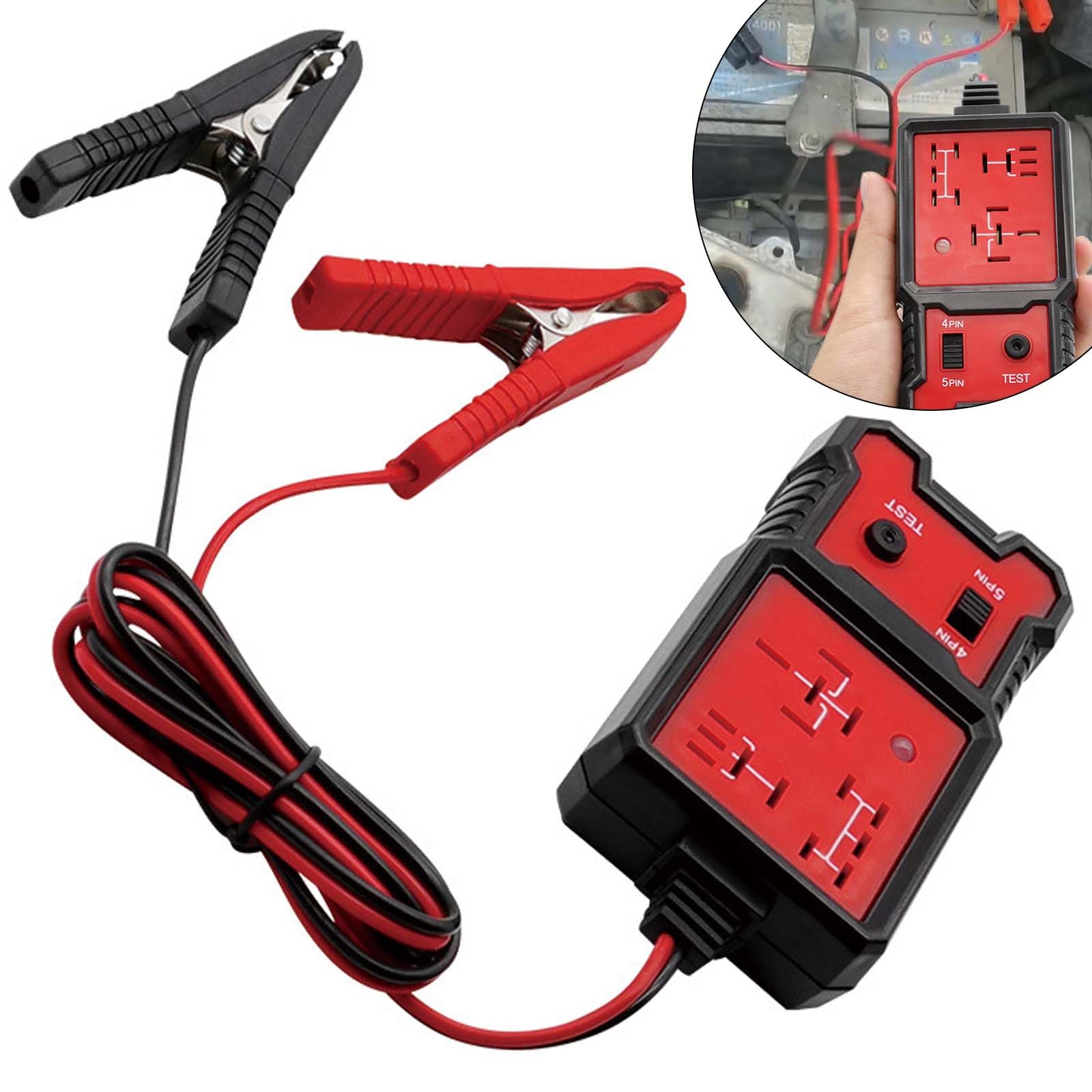 Gomety Tester Per Relè Auto: Dispositivo Di Diagnosi Professionale, Tester Per Batterie Auto 12/24V Con Pinze, Per Moto E Barca, Kit Di Test Portatile, Display LED Rosso/Verde, Materiale ABS (Nero)