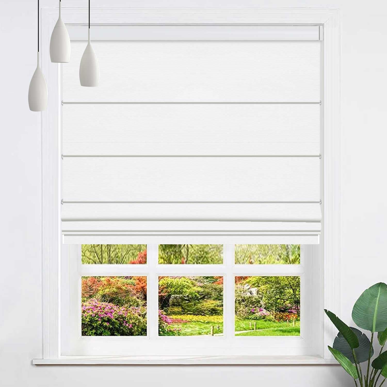 Cordless Roman Shades for Windows Blackout Fabric Roman Blinds with Elegant Privacy Window Blinds for Home Living Room Bedroom Windows,White,23 1/2