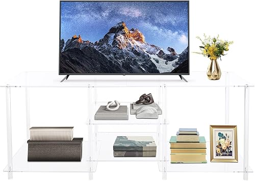 TV Stand for 40/50/55/60In Tvs,Clear Acrylic Monitor Stand Riser,Open-Frame Structure Computer Desk Organizer Shelf,Media Console Table for Home Bedrooms, Living Rooms, Offices,55.1 X 15.7 X 22.4In