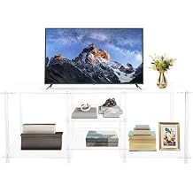 TV Stand for 40/50/55/60In Tvs,Clear Acrylic Monitor Stand Riser,Open-Frame Structure Computer Desk Organizer Shelf,Media Console Table for Home Bedrooms, Living Rooms, Offices,55.1 X 15.7 X 22.4In