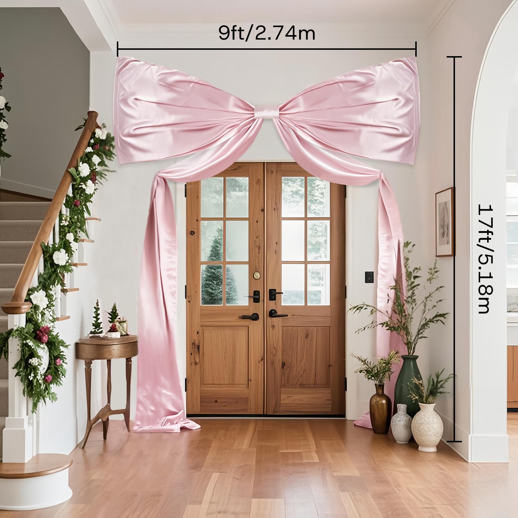 9×17 FT Giant Satin Bow Extra Large Wedding Bow Decor with Long Streamer Huge Decorative Personalized Bows Oversize for Arch Bachelorette Birthday Party Bridal Shower Door Decoration (Pink)