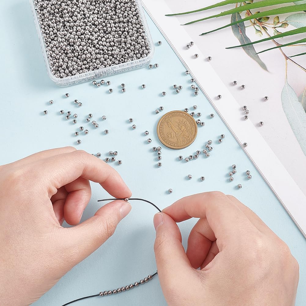 UNICRAFTALE About 2000pcs 3mm Tiny Round Loose Beads Stainless Steel Metal Beads 1mm Hole Metal Beads Spacers Finding for DIY Jewelry Making Stainless Steel Color - Image 5
