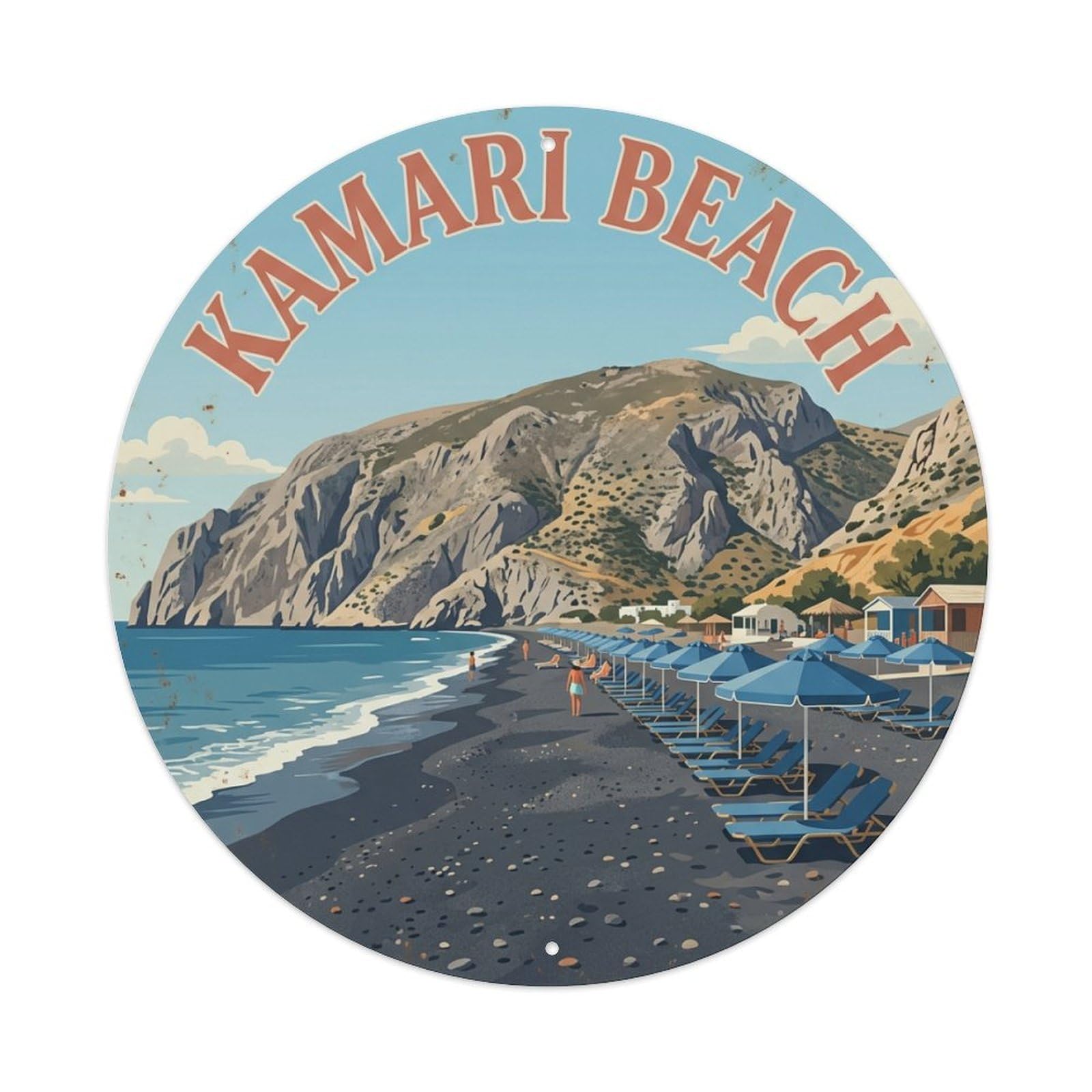 Galvaxio Style Vintage Travel Kamari Santorini Beach Metal Tin Sign