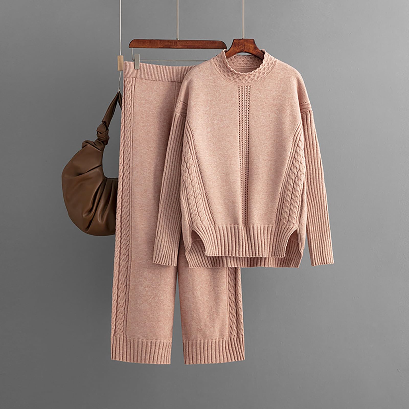 MJGkhiy Coordinato Tuta Donna In Maglia Casual Due Pezzi Completo Maglia E Pantalone Completo Tuta Elastico Cotone Maglioni Tuta Da Casa Invernale Donna Morbida