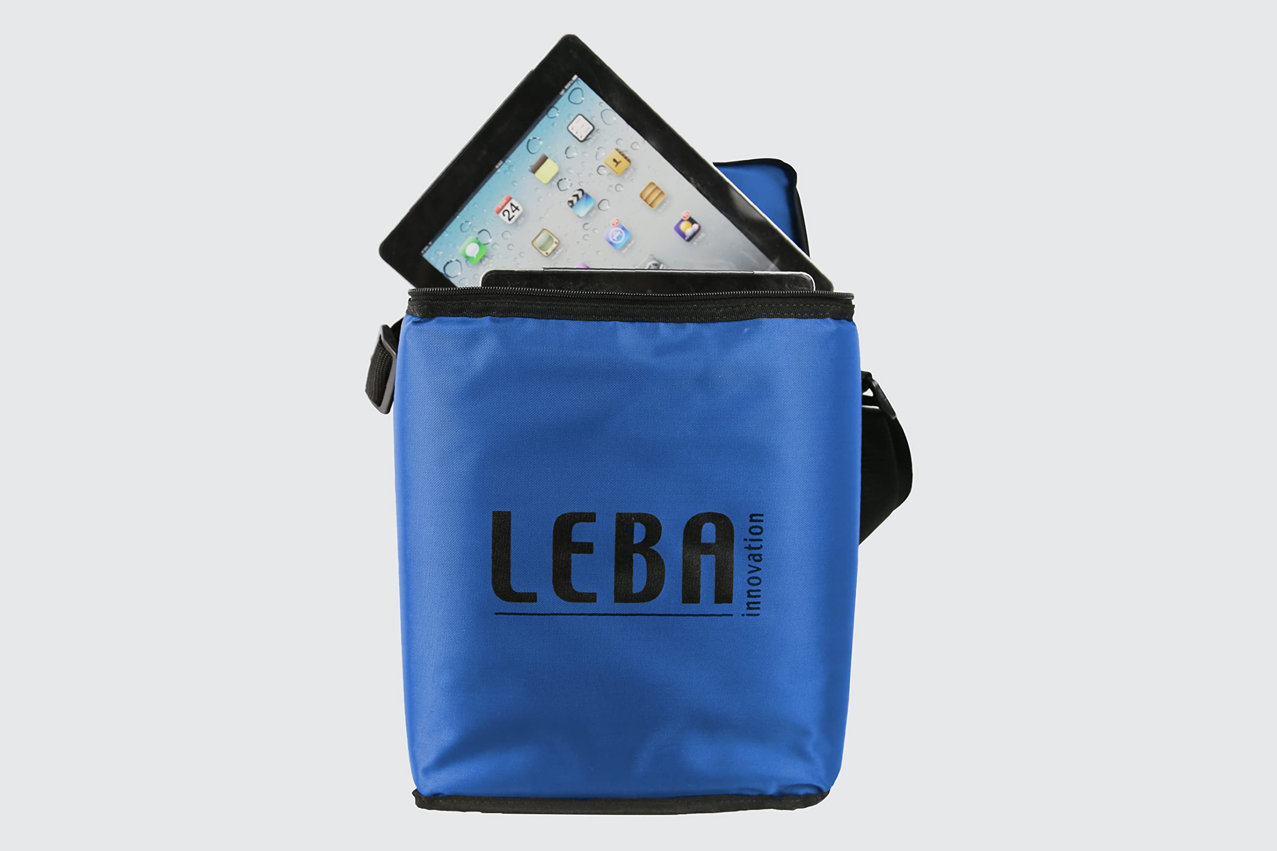 LEBA Innovation Gepolsterte Aufbewahrungstasche für 5 Tablets (Verstellbarer Schultergurt, Zusätzliche Tasche auf der Rückseite) Blau