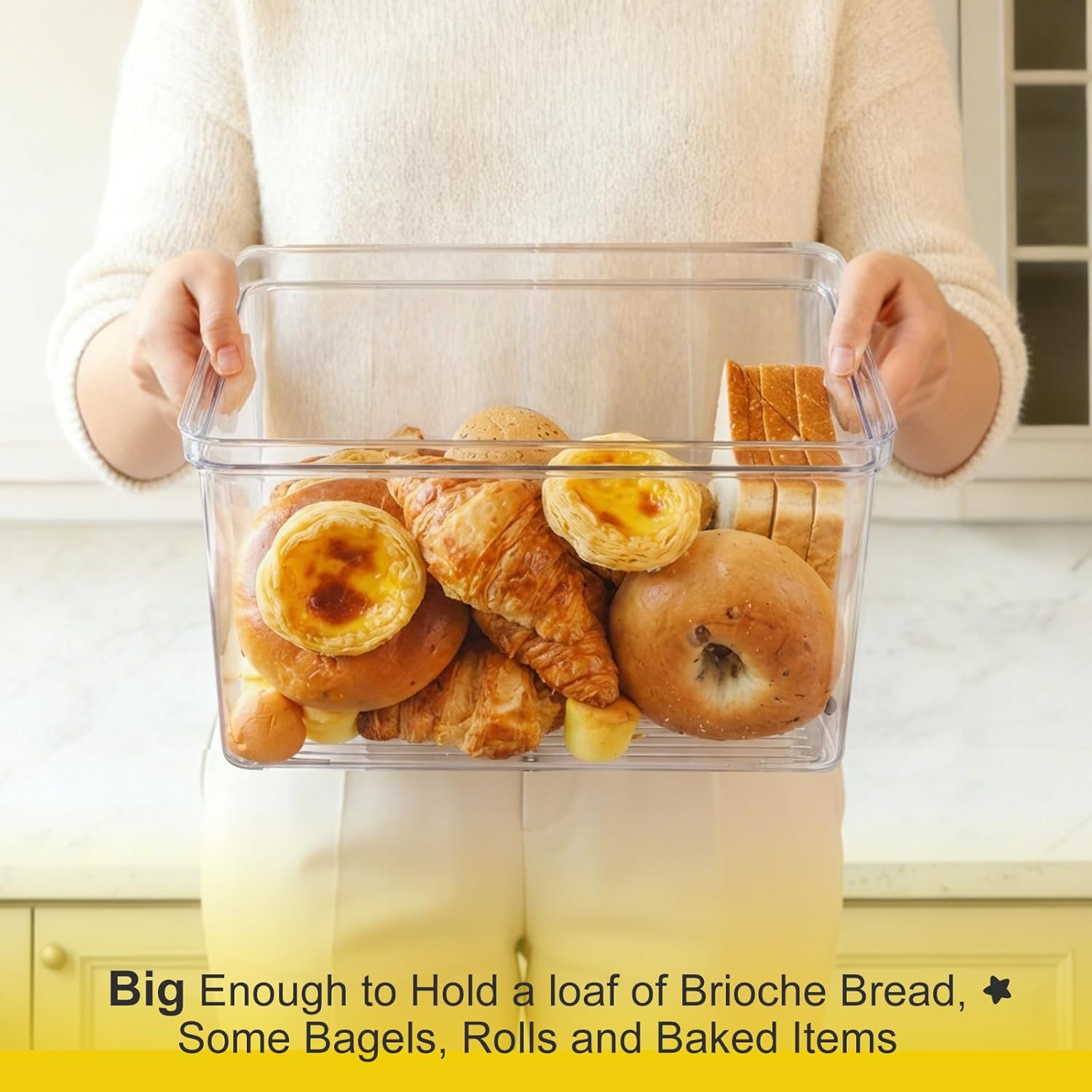 Hudgan Breadbox for Kitchen Countertop, Bread Storage Container with Bamboo Lid for Homemade Bread,Toast, Bagel, Donut, Cookies and Baguette, Large Corner Breadbox Keeper for Muffin