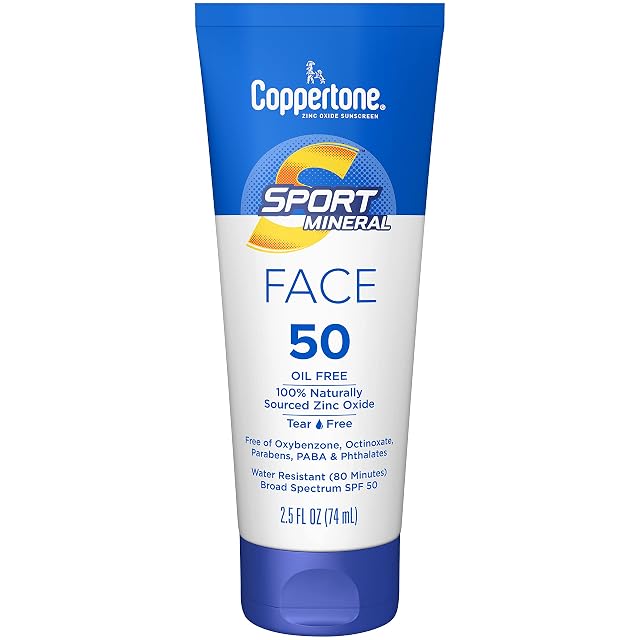 Coppertone Sport Mineral Face Sunscreen Lotion SPF 50 Zinc Oxide Mineral Sunscreen 2 5oz