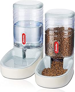 Automatic Pet Feeder Small&Medium Pets Automatic Food Feeder and Waterer Set 3.8L, Travel Supply Feeder and Water Dispenser for Dogs Cats Pets Animals (Grey)