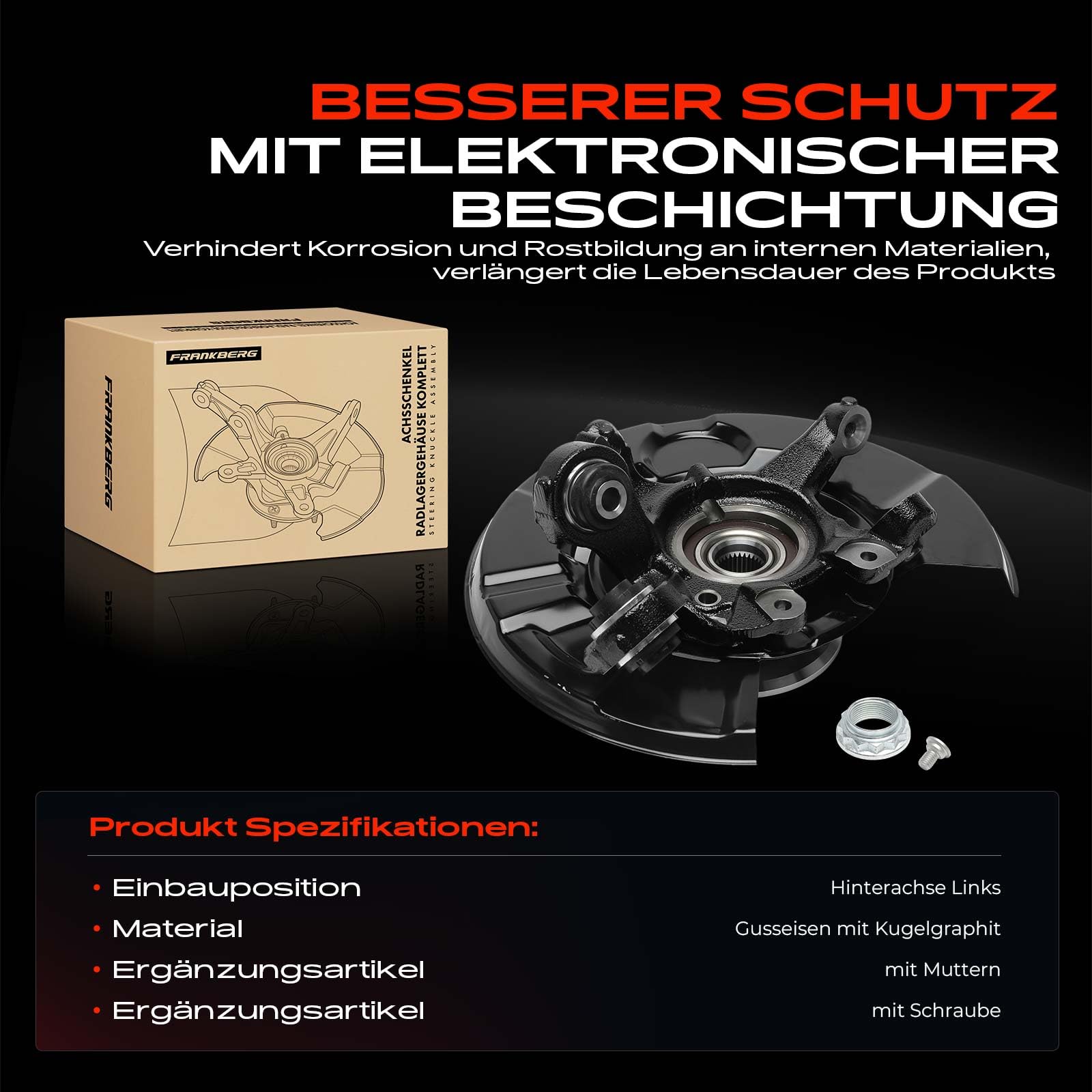 Frankberg Achsschenkel komplett Hinten Links Kompatibel mit 1er E81 1er E81 E87 E88 1er E88 E82 3er E90 3er E90 E93 E92 3er Touring E91 Replace# 33416760058
