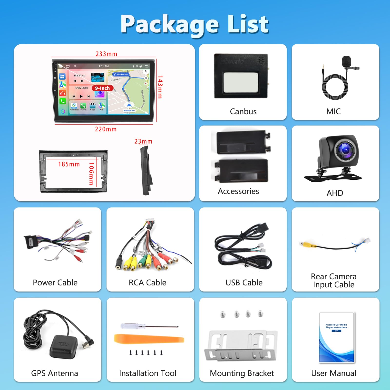 Autoradio per Fiat Bravo 2008-2013 con Wireless Carplay Android Auto, 2GB+ 64GB Bluetooth GPS Navigation WiFi FM/RDS Radio SWC EQ DSP Canbus+Telecamera Posteriore