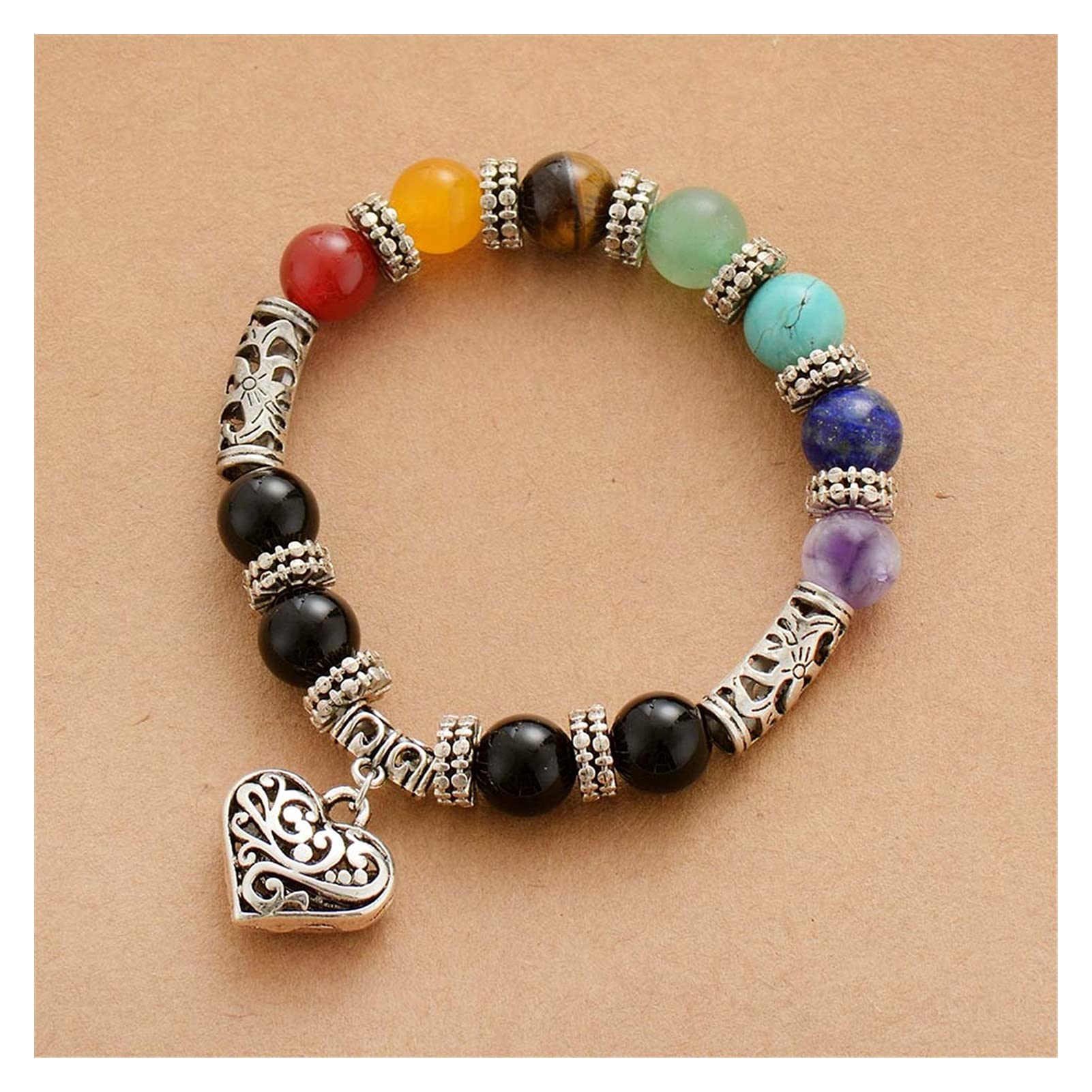 Pulsera de Piedra Natural para Mujer, Pulseras de Equilibrio con Dije de corazón, joyería, Cuentas de Piedra Natural, Pulsera, joyería