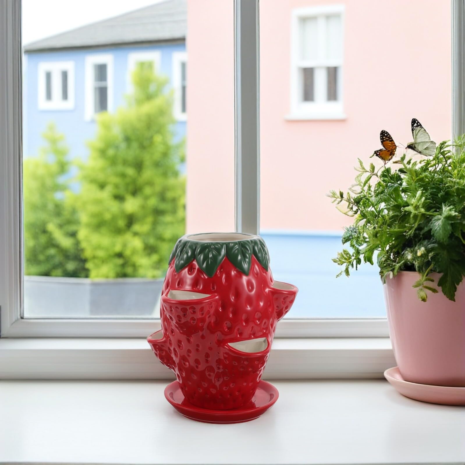 Yardenfun okrągłe doniczki ogrodowe doniczka do storczyków doniczka w stylu retro doniczki szkółkarskie z otworami Pojemnik na rośliny kwiatowe Red