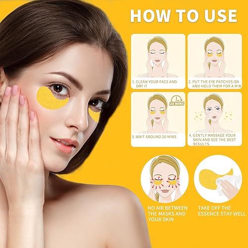 Miniatura 5 de Qyiywim Parches para debajo de los ojos, 70 unidades, parches de oro de 24 quilates para tratamiento de ojos hinchados, máscaras debajo de los ojos