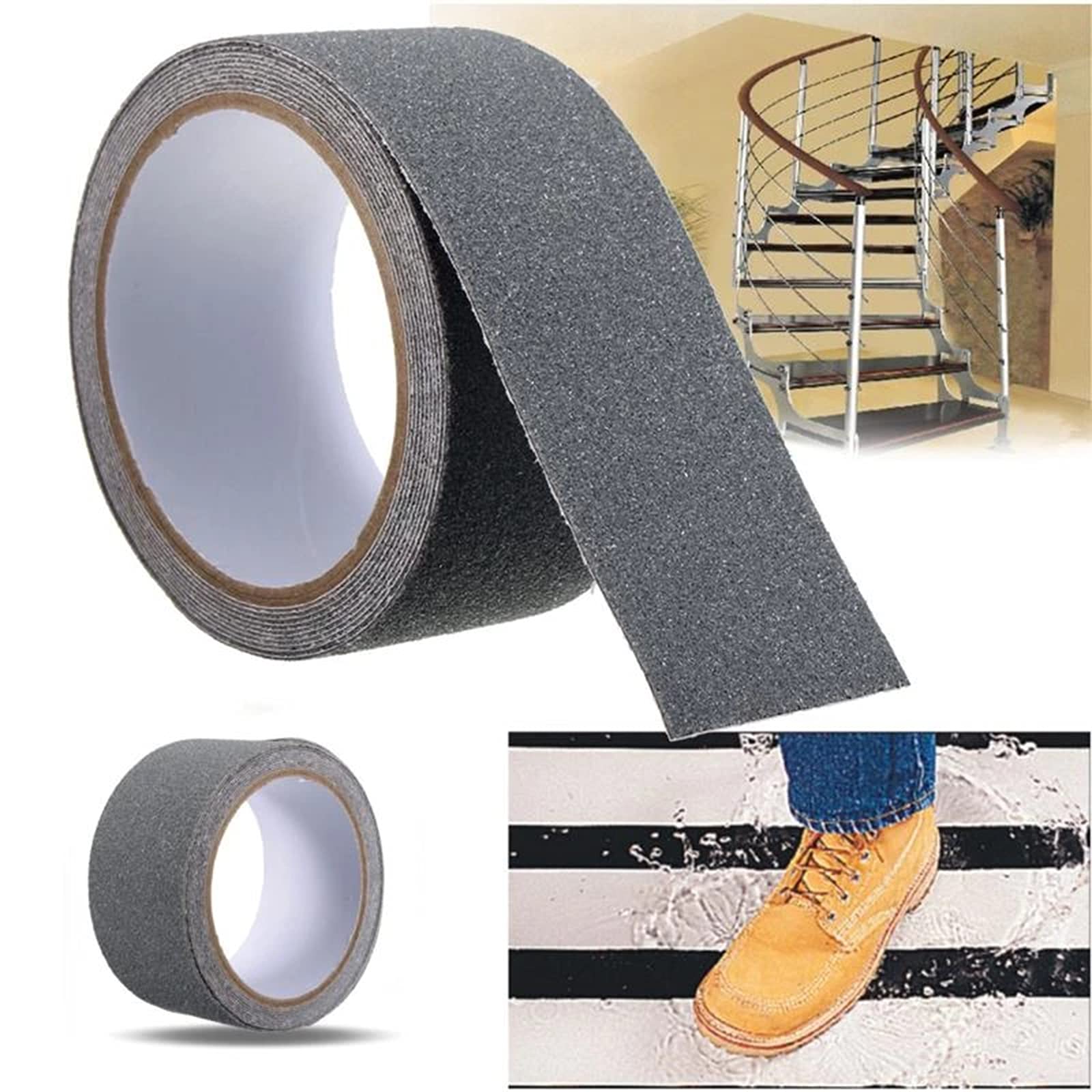 Cinta de Seguridad Antideslizante, Alfombrilla Adhesiva Impermeable for escalones Exteriores/Interiores, escaleras, rampas de Piso, Transparente(Grey,15cm*10m)
