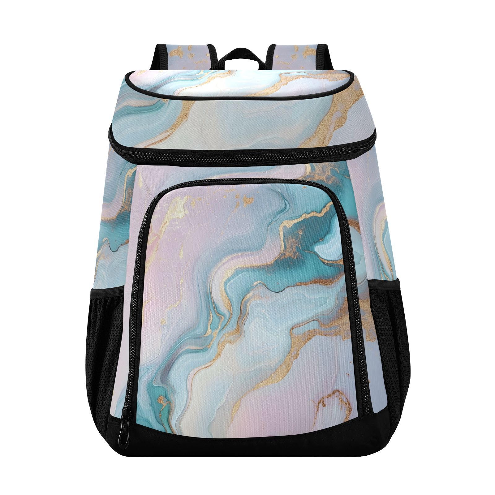 Marble Pink Blue Gilded Cooler Backpack Cooler Insulated Leak Proof Lunch Backpack 36 Cans Waterproof Soft for Men Women Picnic Hiking Camping Beach