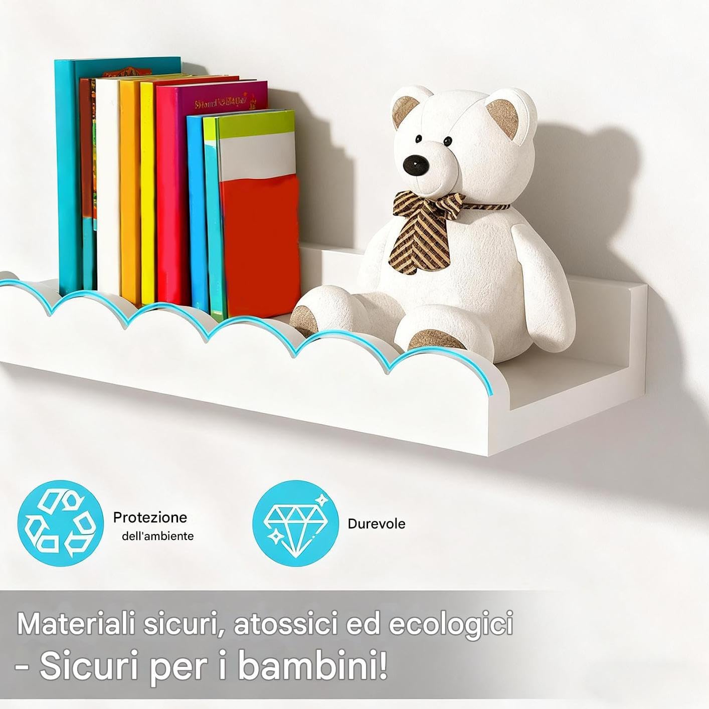 Generico Mensola Da Muro Set Di 2 Mensole Da Parete In Legno Galleggianti Per Libri