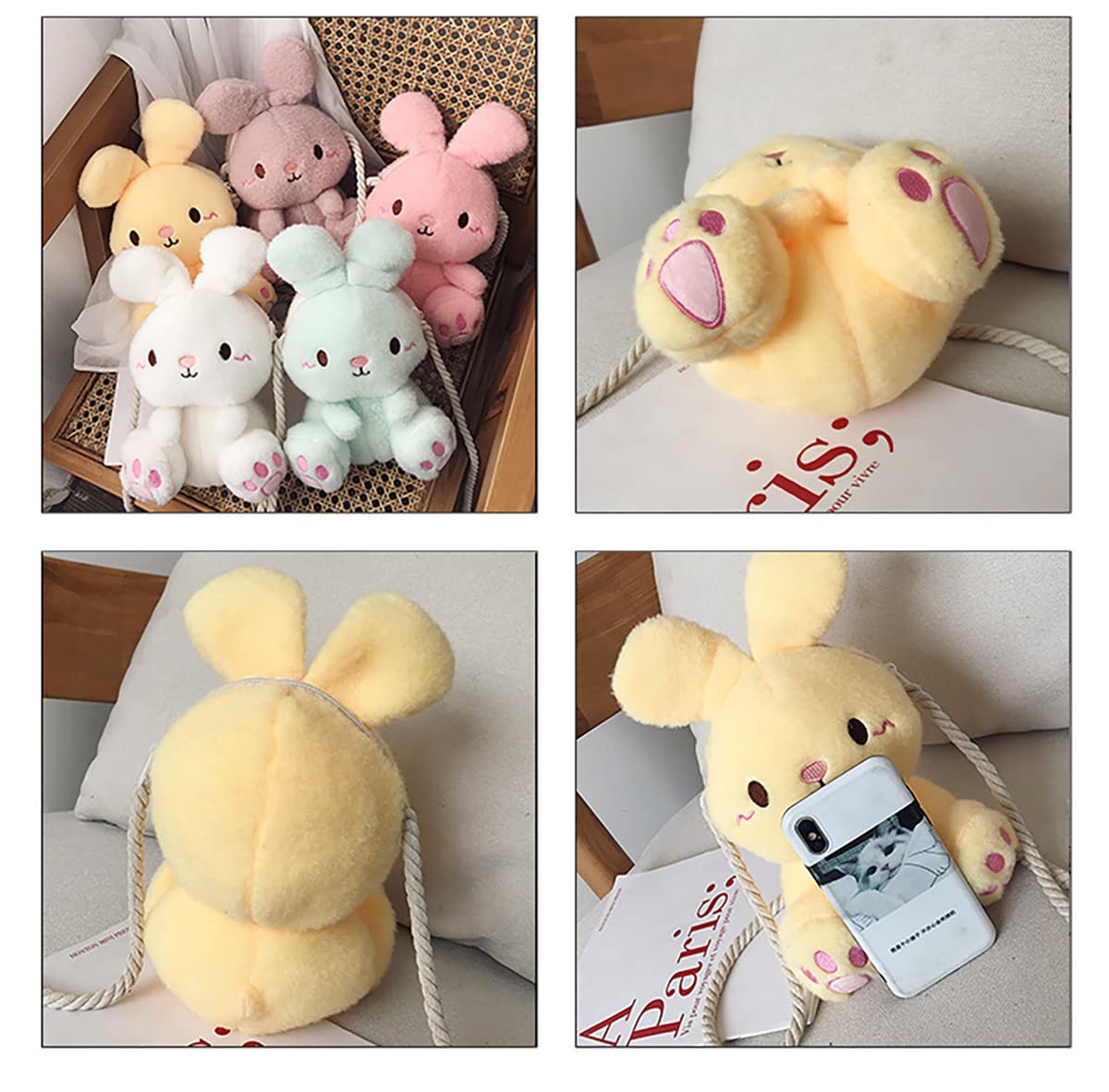 Verve Jelly Femmes Filles Sac à Bandoulière en Peluche Mini Mignon Sac à Bandoulière Moelleux Doux en Peluche Lapin Sac à Bandoulière Lapin de Dessin Animé Sac de Messager Dames Filles Petit Sac