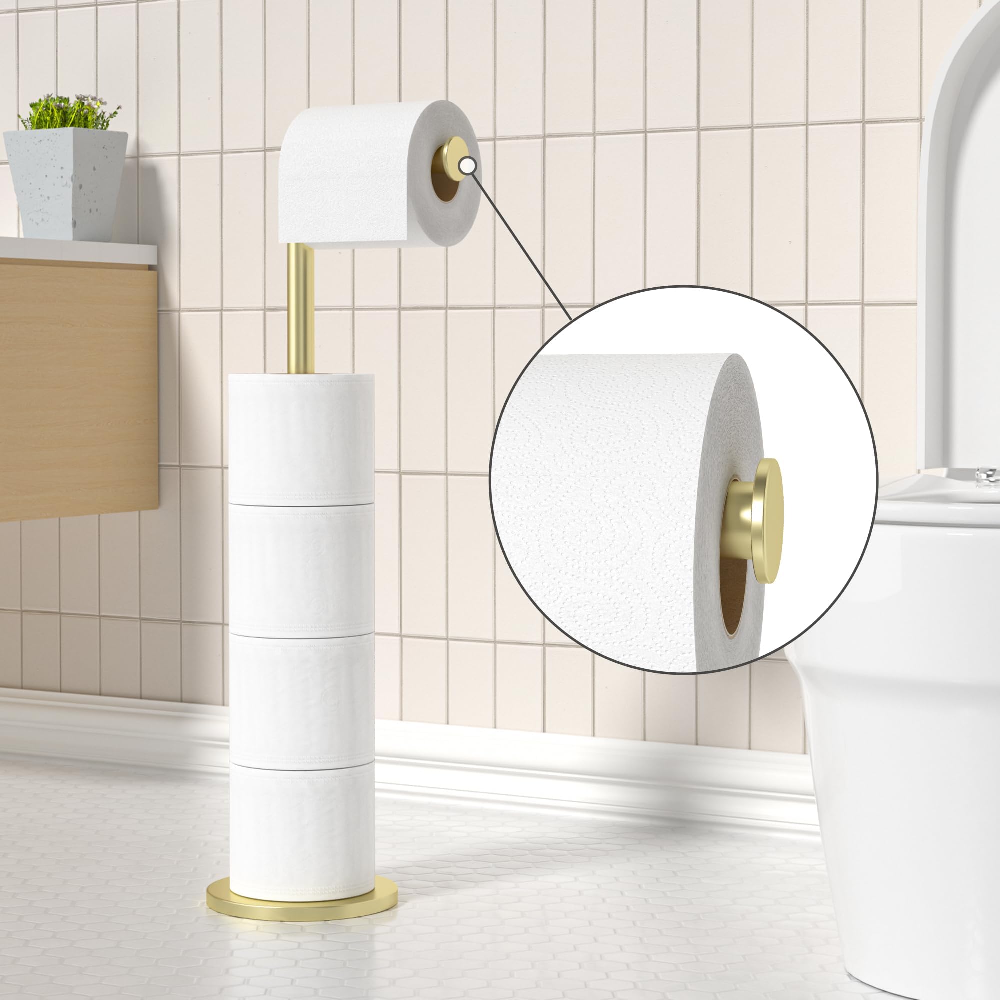 Vinsani Vrijstaande toiletrolhouder, badkamerstandaard, papierrolhouder