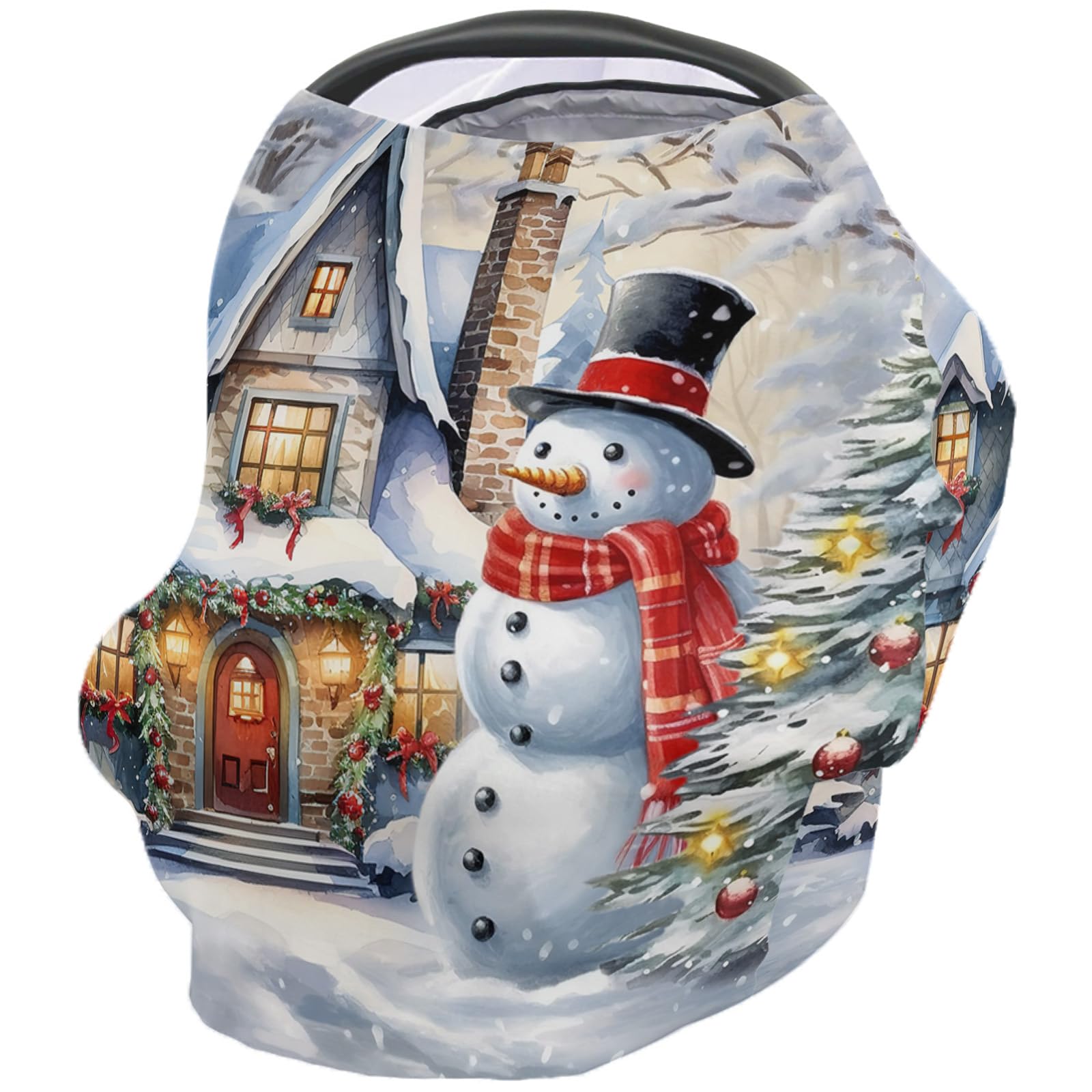 Nursing Cover for Breastfeeding Scarf, Snowman Xmas Tree House Snow Scene Christmas Baby Car Covers Super Soft Multi Use for Canopy Shopping Cart Cover Blanket Stroller Cover